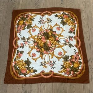 Enrico Coveri Vintage 80s silk scarf fruit design hand rolled edges